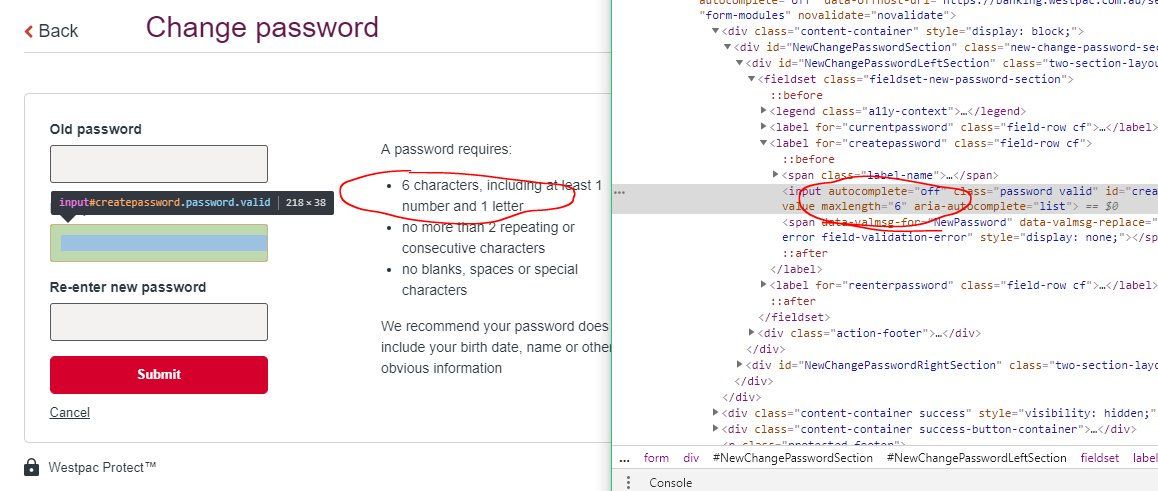 Banks, Arbitrary Password Restrictions and Why They Don't Matter