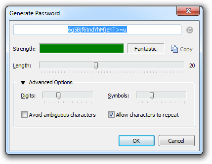 Generating a strong password with 1Password