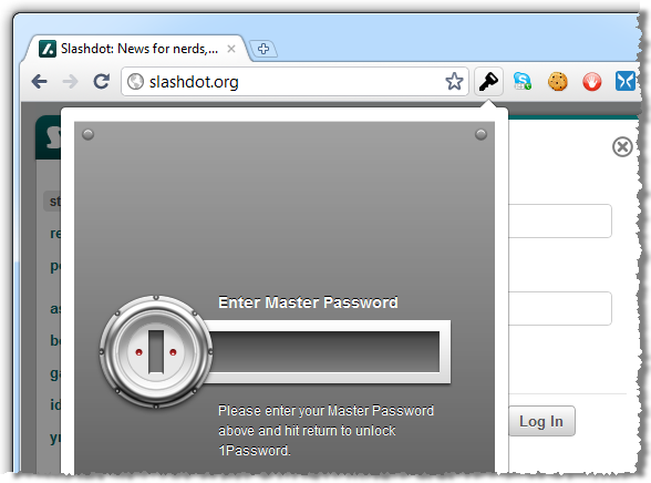 Entering the master password in 1Password to logon