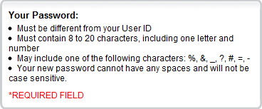 American Express password rules