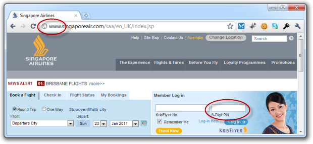 Singapore Airlines with only a 6 digit PIN