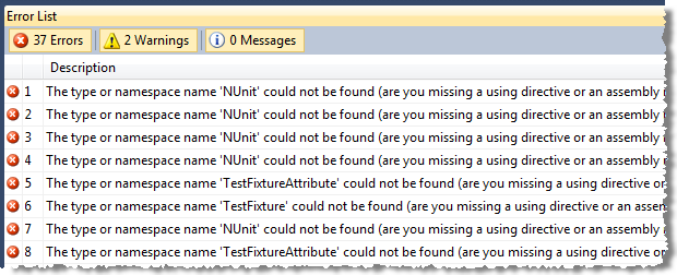 Failing build due to missing NUnit dependencies
