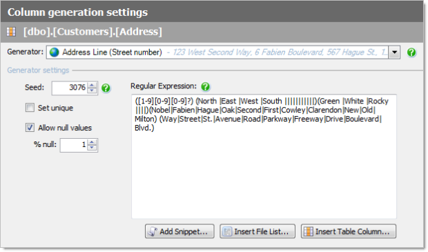 Address generation regular expression