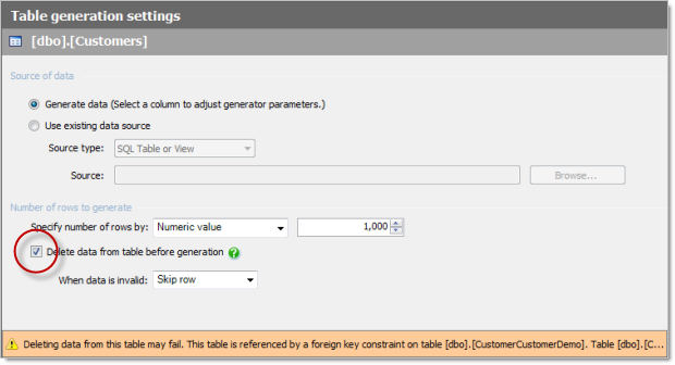 Deleting existing data before generation