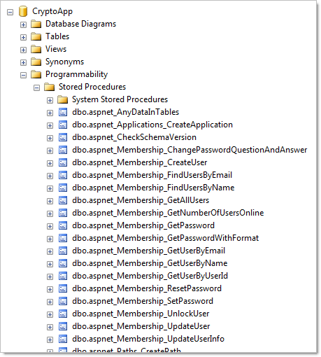 Stored procedures created for the ASP.NET membership provider