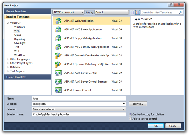 Starting a new ASP.NET web application solution