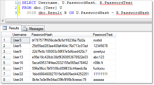 Matching RainbowCrack results to source database records