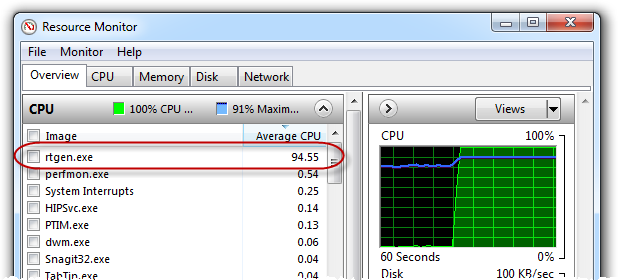 RainbowCrack using 100% of CPU