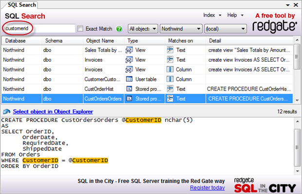 SQL Search results in SSMS