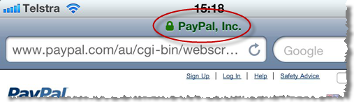 iPhone showing the presence of PayPal SSL