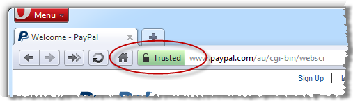 Opera showing the presence of PayPal SSL