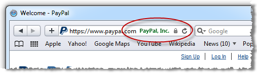 Safari showing the presence of PayPal SSL