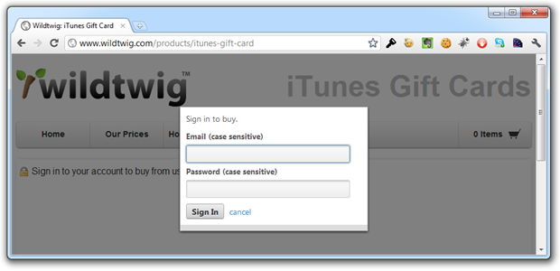 wildtwig login page showing padlock icon but no HTTPS