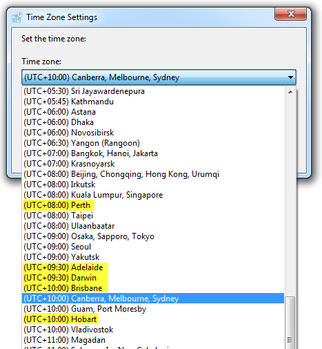 Windows 7 Time Zone Settings