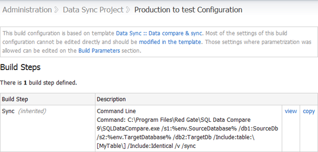 Build configuration showing the command line syntax