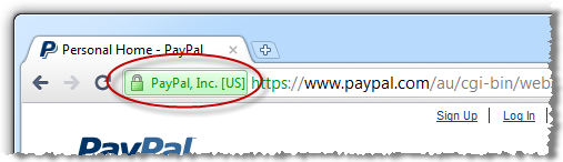 Chrome showing the presence of PayPal SSL