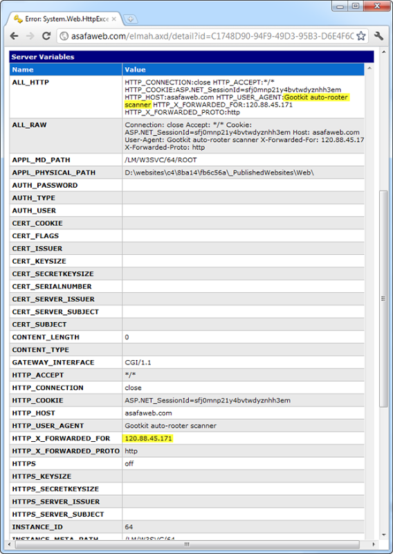 Details of one request logged by elmah