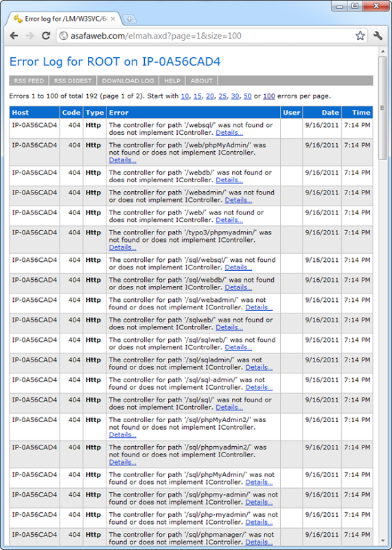 List of requests logged by elmah 