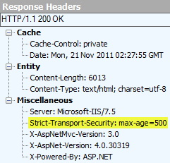 The "Strict-Transport-Security" attribute in the response header