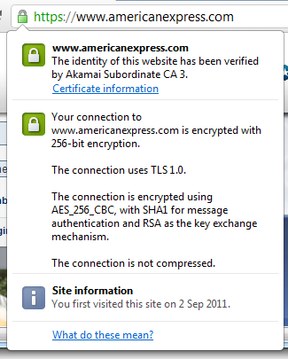 Inspecting the certificate on the American Express website