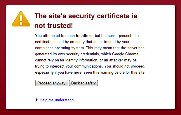 Chrome's warning about a self-signed certificate