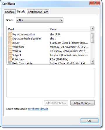 Certificate details for ASafaWeb loaded in the browser