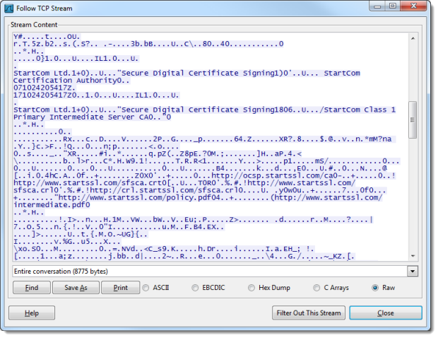 The TCP stream of the login page loaded over HTTPS