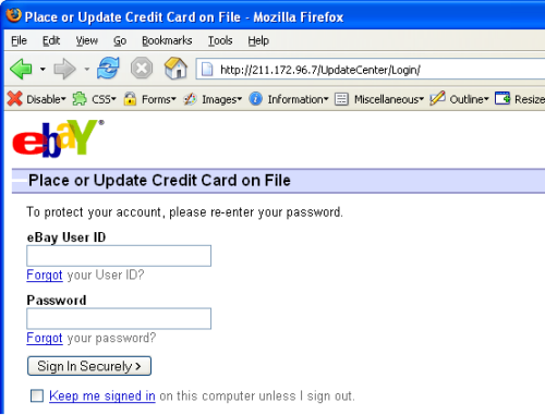 A fraudelant eBay site after an unvalidated redirect