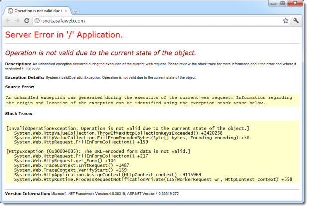 ASP.NET error when more than 1,000 form params are posted to a page