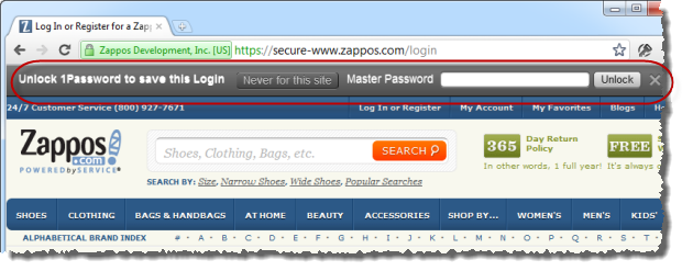 1Password offerring to remember my Zappos password