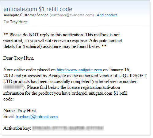 Activation key for th Antigate service