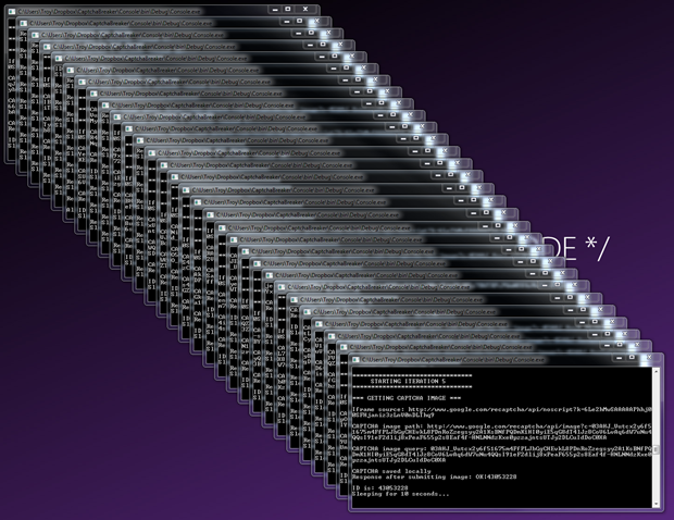 30 instances of the CAPTCHA cracker running simultaneously