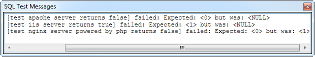 The failing test output notification window