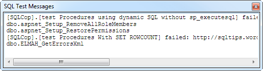 SQL Test messages after failing on the ASafaWeb database