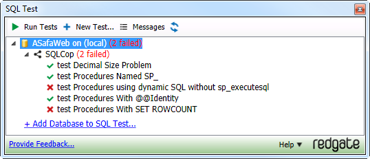 Two SQL Cop tests failing in ASafaWeb