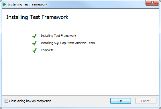 Successful installation of SQL Test in ASafaWeb