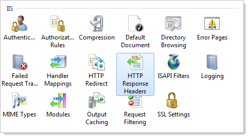 The "HTTP Response Headers" in the IIS configuration