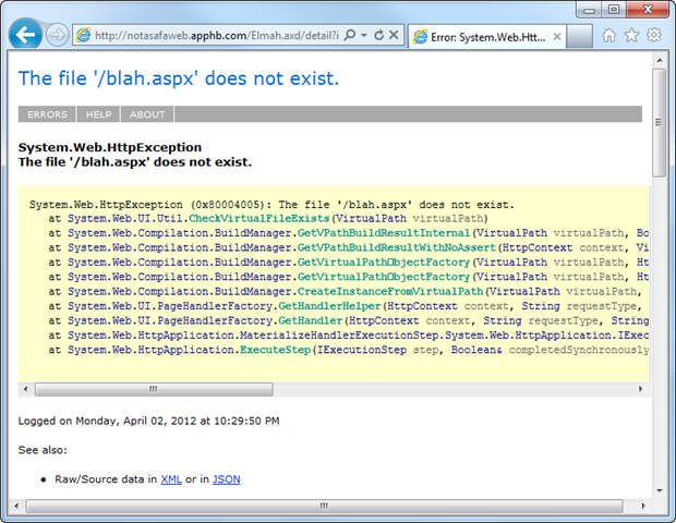 ELMAH error log entry