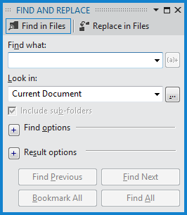 The classic find and replace dialogue in VS 11