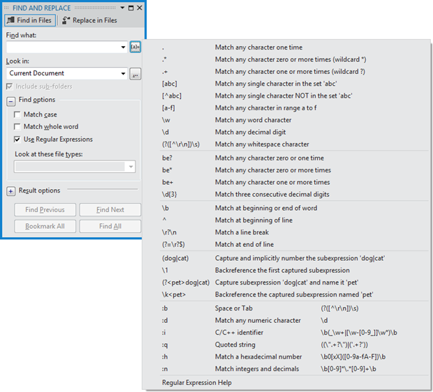 Regex search help in VS 11