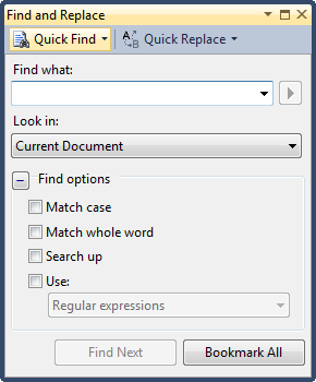 Find and replace in VS 2010