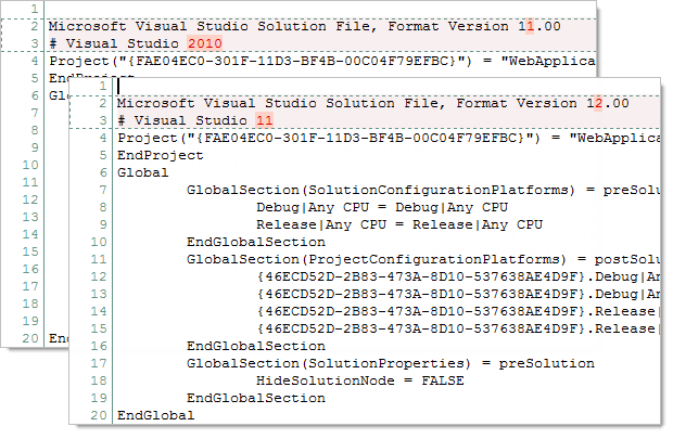 Difference between VS 2010 and VS 11 solution file formats