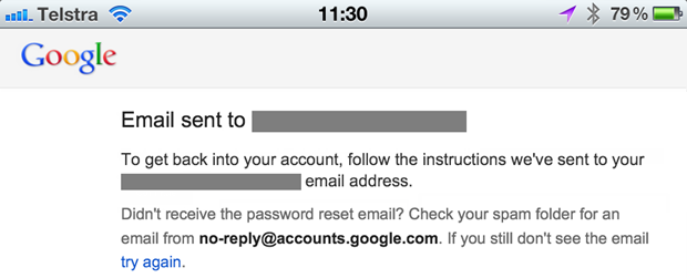 Confirmation of a 2FA reset on Google