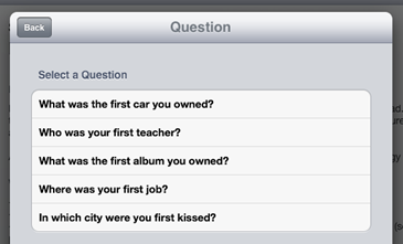 Some of Apple's secret question options