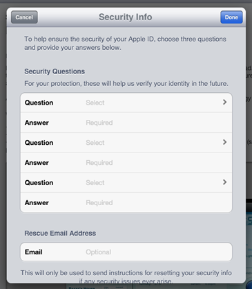 Multple secret question and answer pairs on the iPad