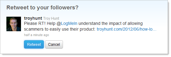 Retweet message to LogMeIn