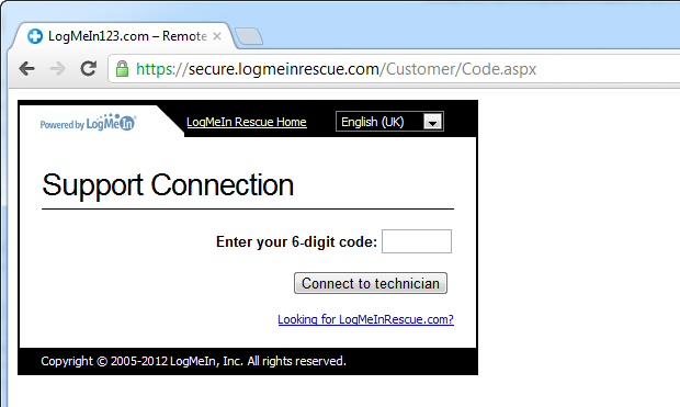 The LogMeIn log in page