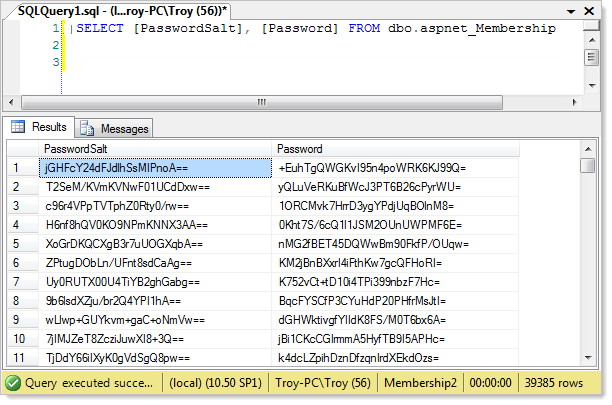 Salts and hashed passwords from the membership providers