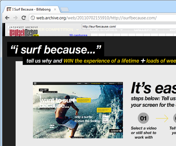Web Archive showing isurbecause.com online two weeks earlier