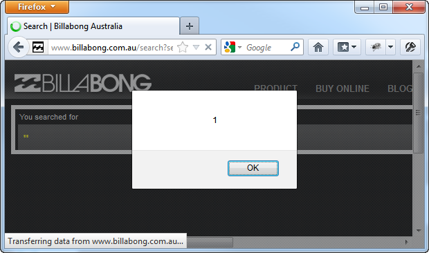 XSS on the Billabong search page